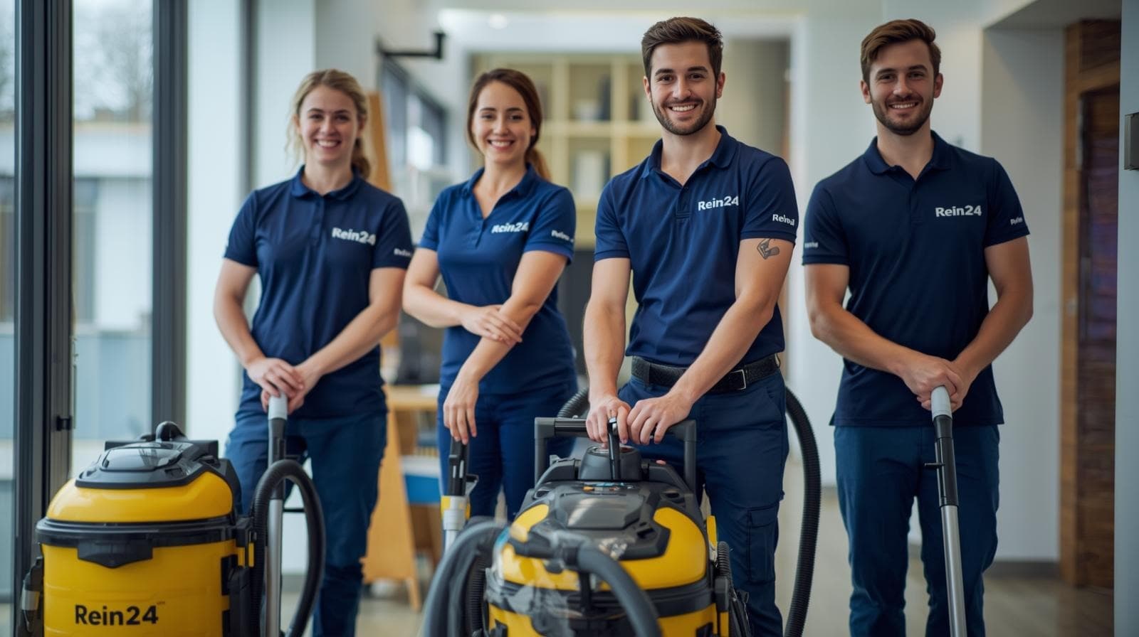 Reinigungsteam von Rein24 bei der Arbeit in einer hellen Wiener Wohnung